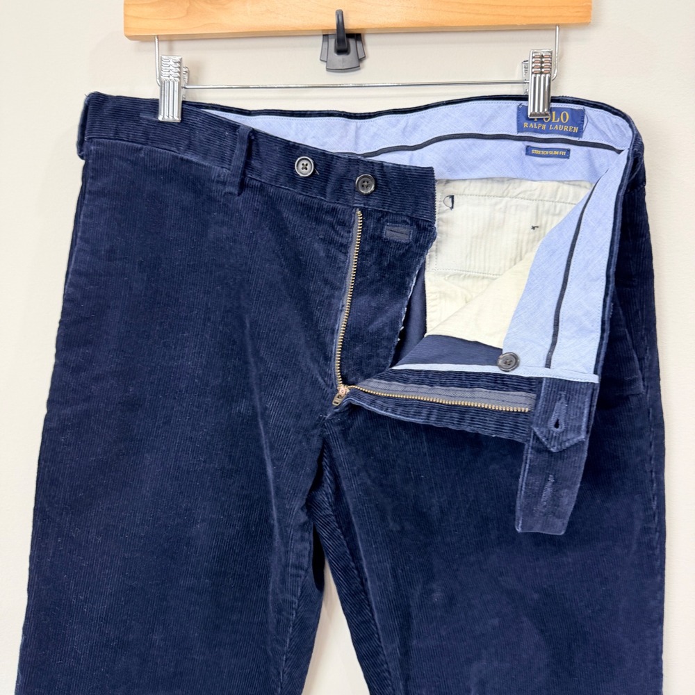 EUC Polo Ralph Lauren Men 34x32 Navy Blue Corduroy Pants Slim Fit Classic Office